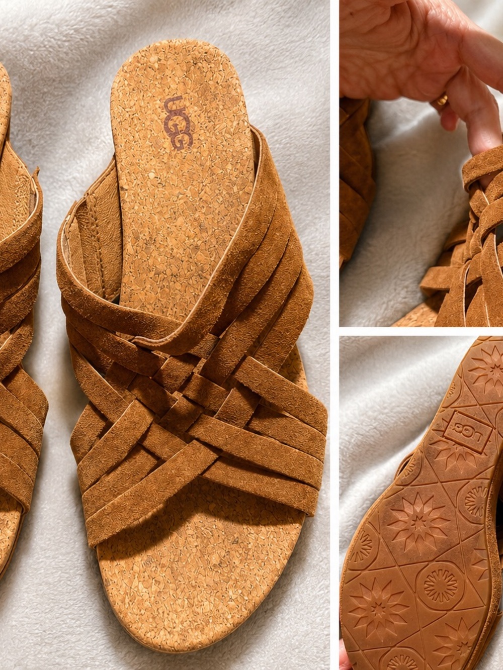 UGG Tan Suede Woven Slide Sandals